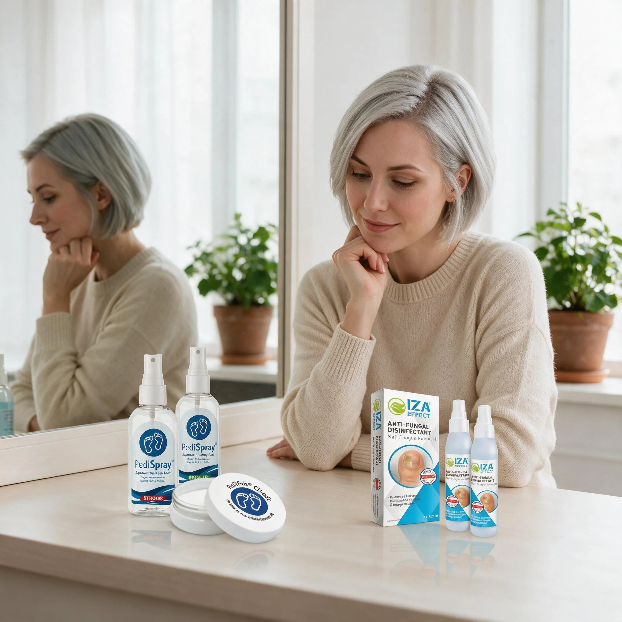 IZA Effect neben PediSpray® in transparenten Flaschen und PediFris® Classic